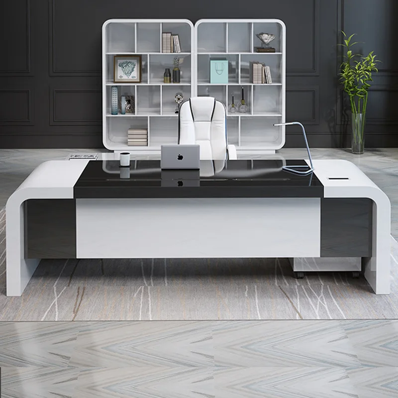 

Белый окрашенный стол босса, письменный стол, простой современный офис, стол президента, стол для руководителей, модный и креативный стол