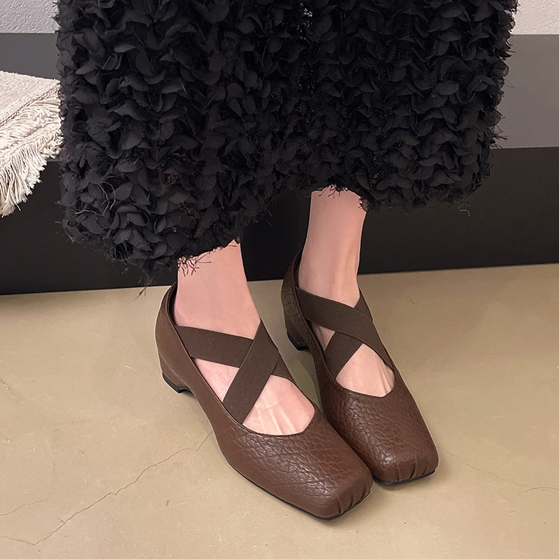 

Mary Jane Women's Shoes New Cross with Square Toe French Temperament Slip-on Non-Slip Ballet Shoes