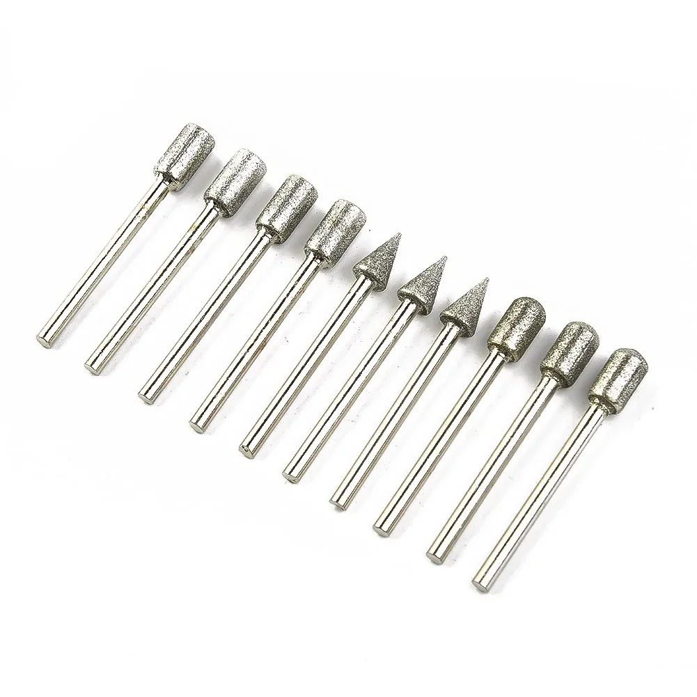 

3mm shank Burr Drill Bits Carving Rotary tools Silver Wood Cutting Diamond Electroplated Engraving Glass Polishing