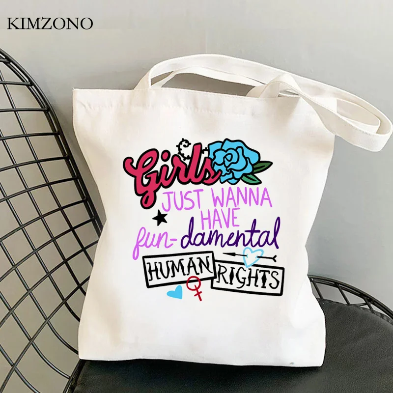 Girls Just Wanna Have Fundamental Rights shopping bag recycle bag grocery bag net boodschappentas bolsas reutilizables sacolas