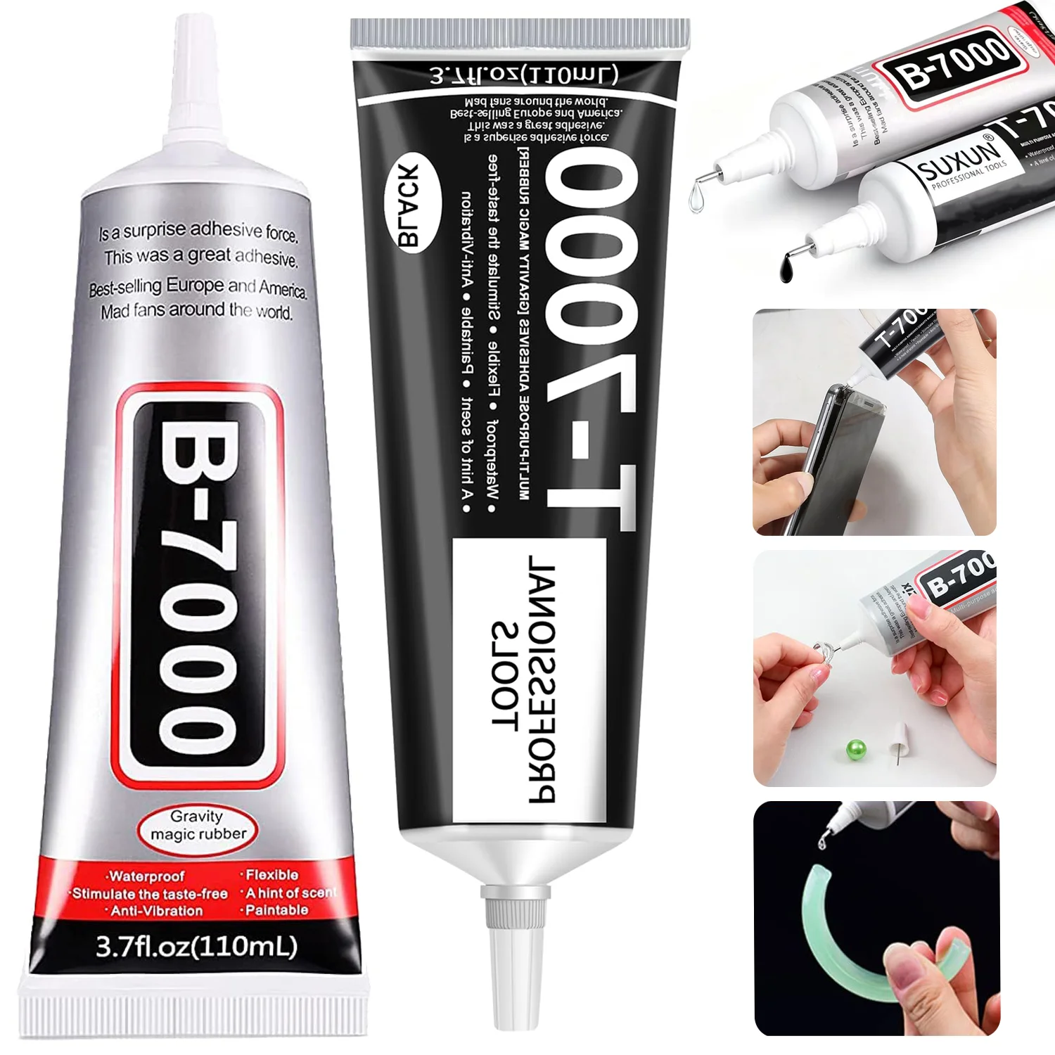 Cola B7000 para Reparo de Tela de Celular, Adesivo Transparente T7000, Cola Preta Impermeável, Cola Forte Multiuso para Artesanato e Joias