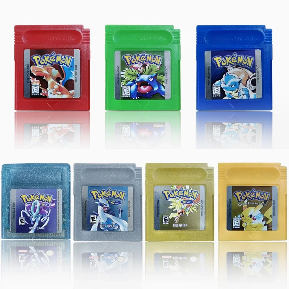 16-Bit-Videospielkonsolen-Kassette GBC-Spielkarte Pokémon-Serie Blau Kristall Gold Grün Rot Silber Gelb USA-Version – Detail 1
