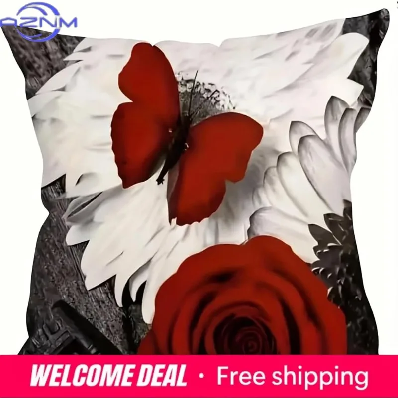 Stylish Red Rose Print Pillow Covers for Home Decor ,,sofa and chair cushion covers, home bedroom room decoration