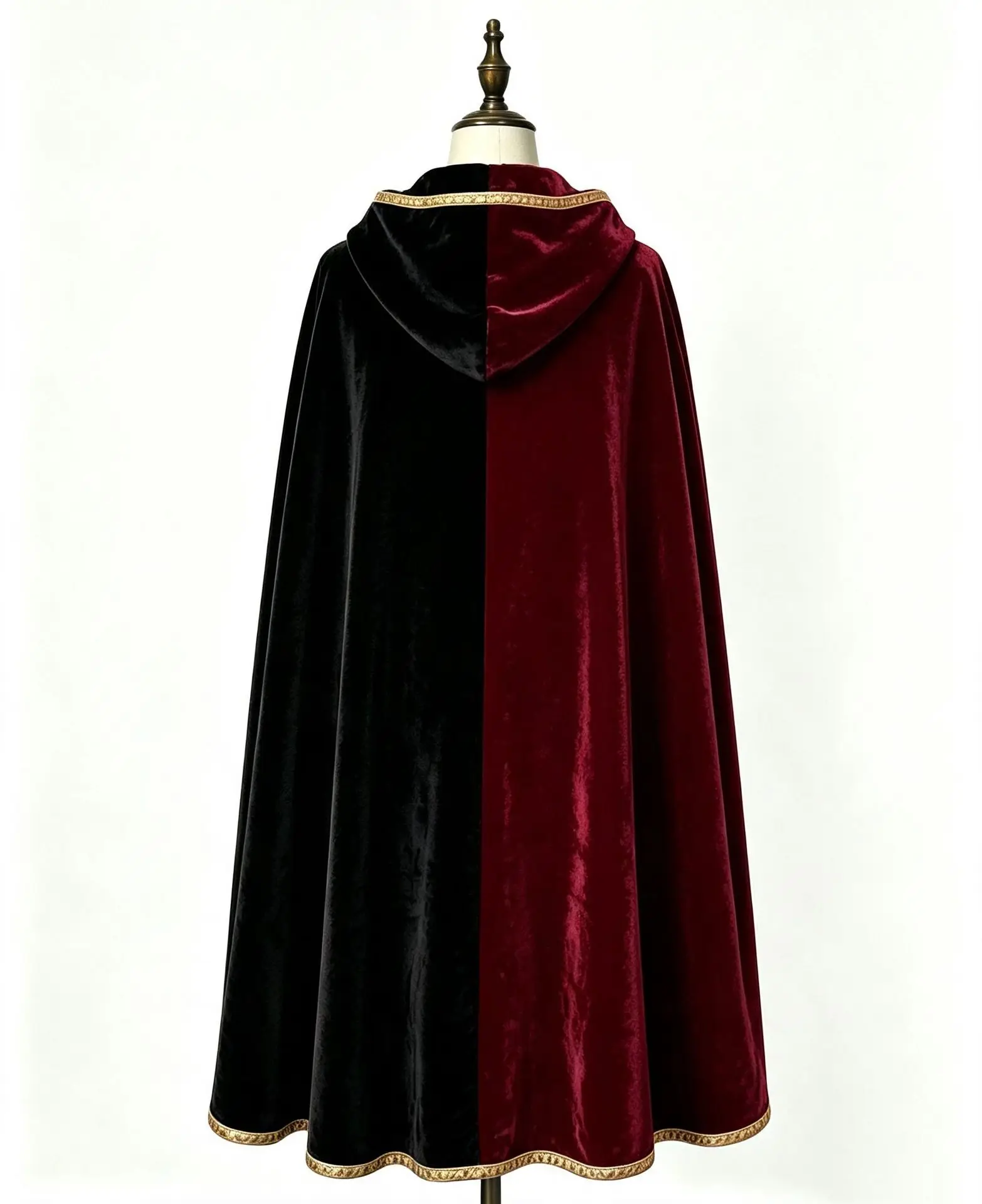 Vintage Kapuzenumhang aus Samt mit Goldrand, Renaissance-Hexenkostüm, mehrfarbig, Halloween, Feiertagsparty, Maskerade, Cosplay-Robe – Detail 13