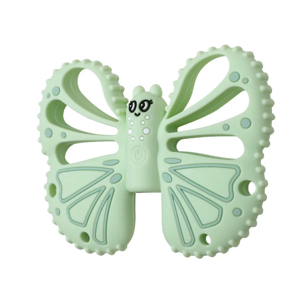 

Butterfly Shape Vibrating Teether Food Grade Silicone with Remote Control Chewy Sensory Soft 10-Speed Vibration Modes Teether