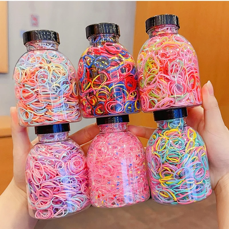 1000/box Kids Disposable Transparent Hair Tie Girls Elastic Rubber Bands For Bracelets Baby Colorful Hair Rope accessories