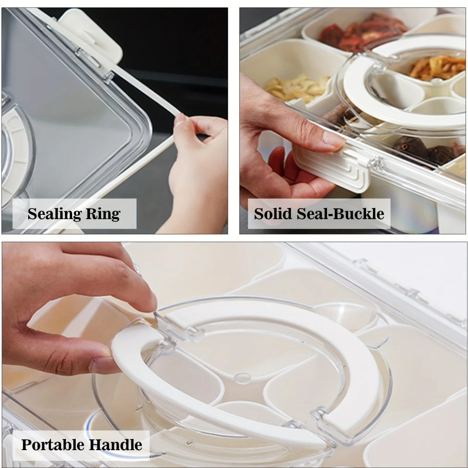 1/2 قطعة صندوق الوجبات الخفيفة مع مقبض لصينية تقديم الطعام طبق الوجبات الخفيفة، 8 صناديق صغيرة قابلة للإزالة #3