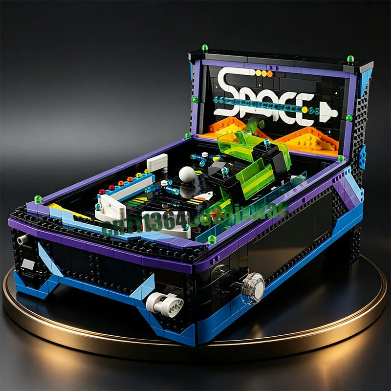 Hot MOC-11374 Space Arcade Pinball Machine Building Blocks Retro Game Table Model DIY Assembly Bricks Toy For Adult Collector