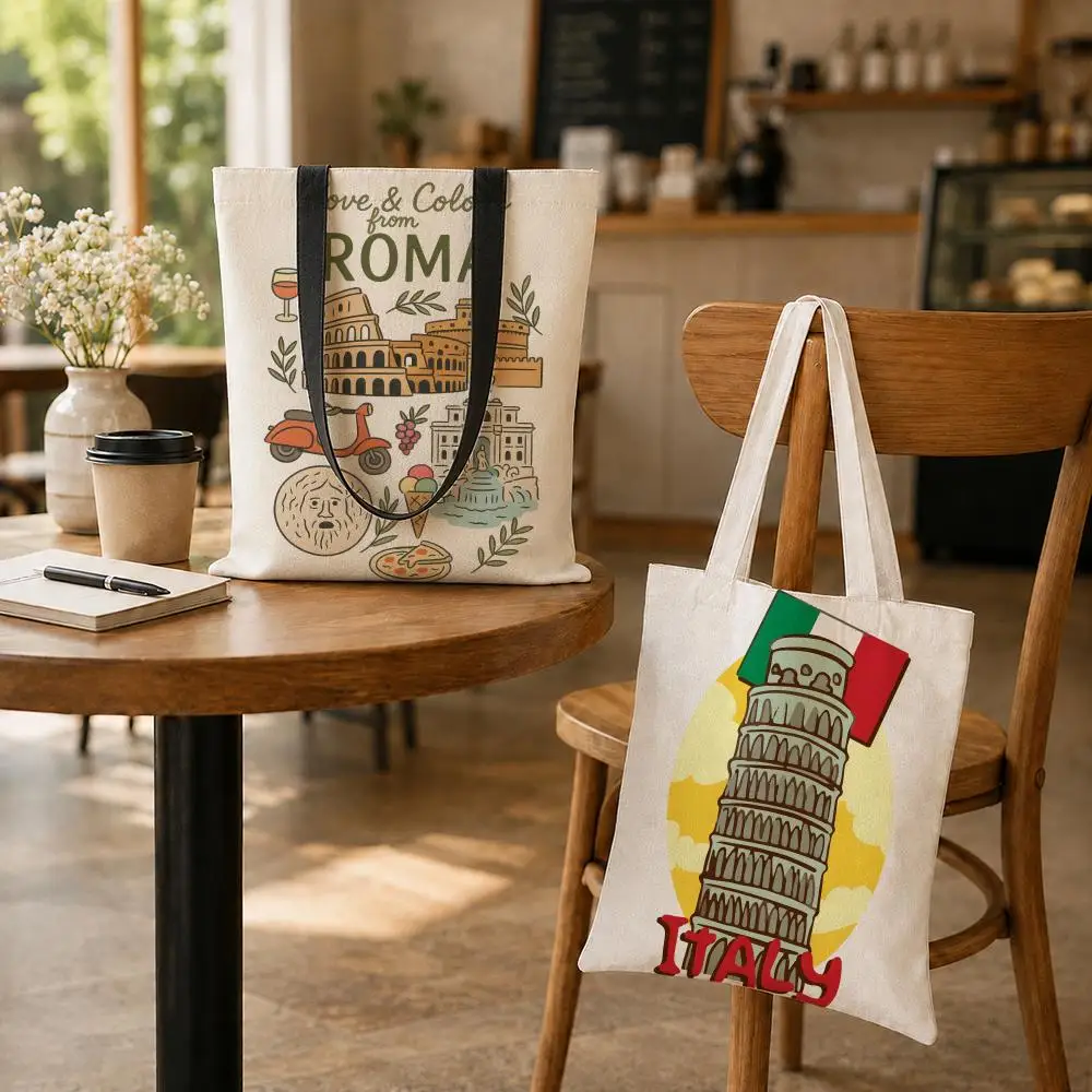 ArtSeries Italy Culture Storage Bags Reusable Fashion Aesthetic Unique Shopping Bag Large Capacity Canvas Tote Bag