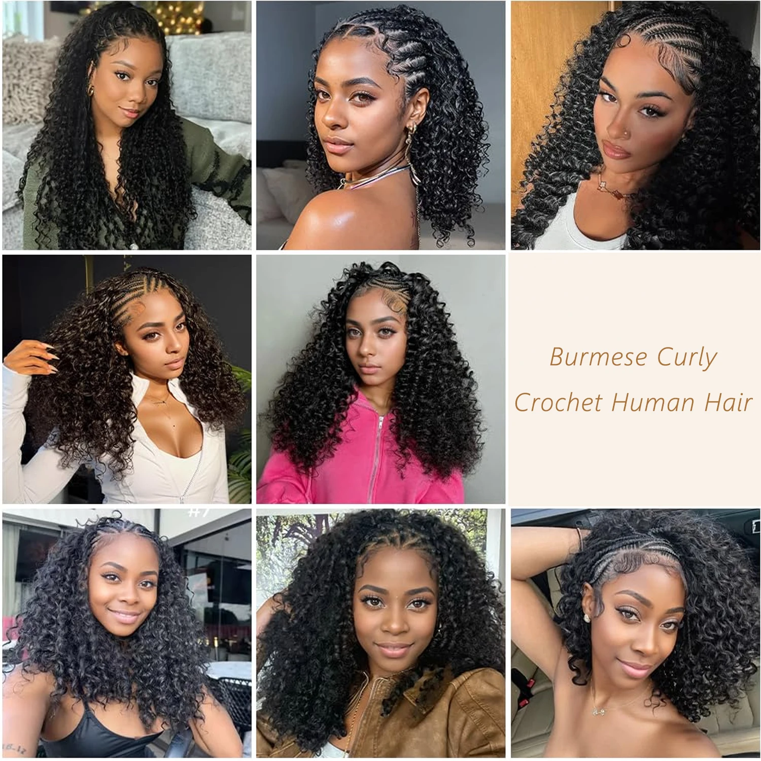 Burmese Curly Human Hair Crochet Extensions