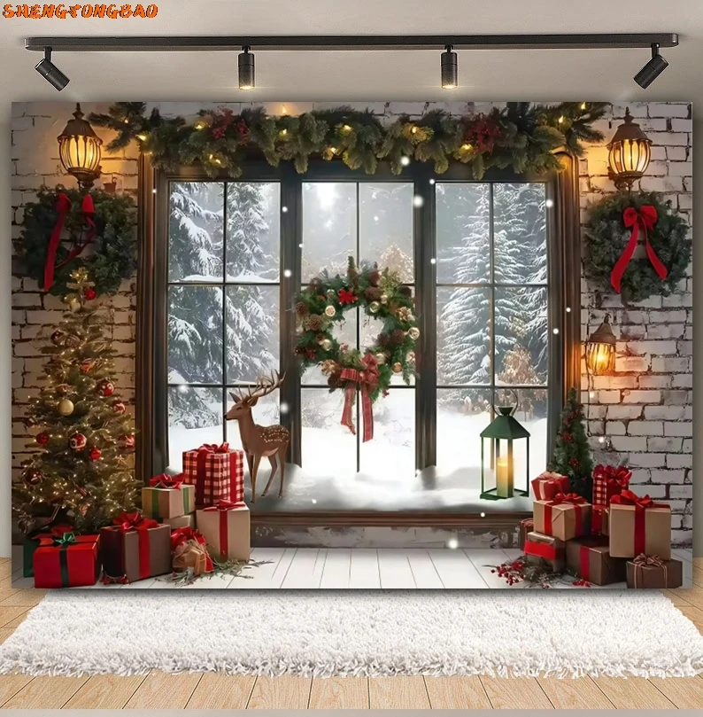عيد ميلاد سعيد التصوير خلفية الشتاء الثلوج شجرة عيد الميلاد الموقد سانتا كلوز الأسرة حفلة خلفية ديكور استوديو الصور الدعامة