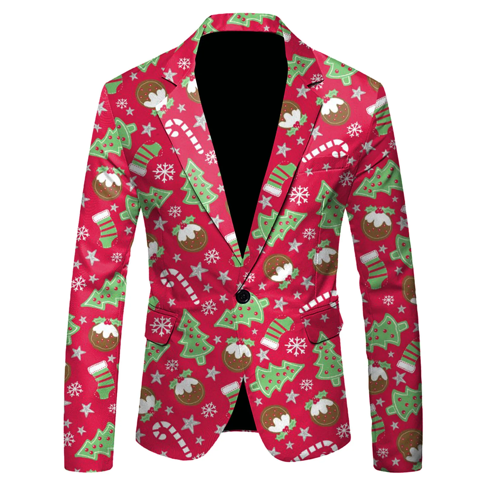 Fashion Christmas Printed Suit Jacket Men Xmas New Year Coat Red Green Costumes Slim Fit Blazers Jackets Masculino Dress Blazer