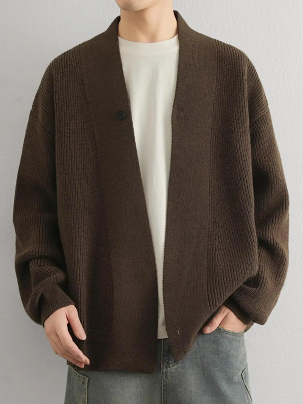 

American Retro Robe Sweater Cardigan Spring Autumn Men's Loose Knitted Long Sve Casual Sle Comfortable Lazy High-End Fee...