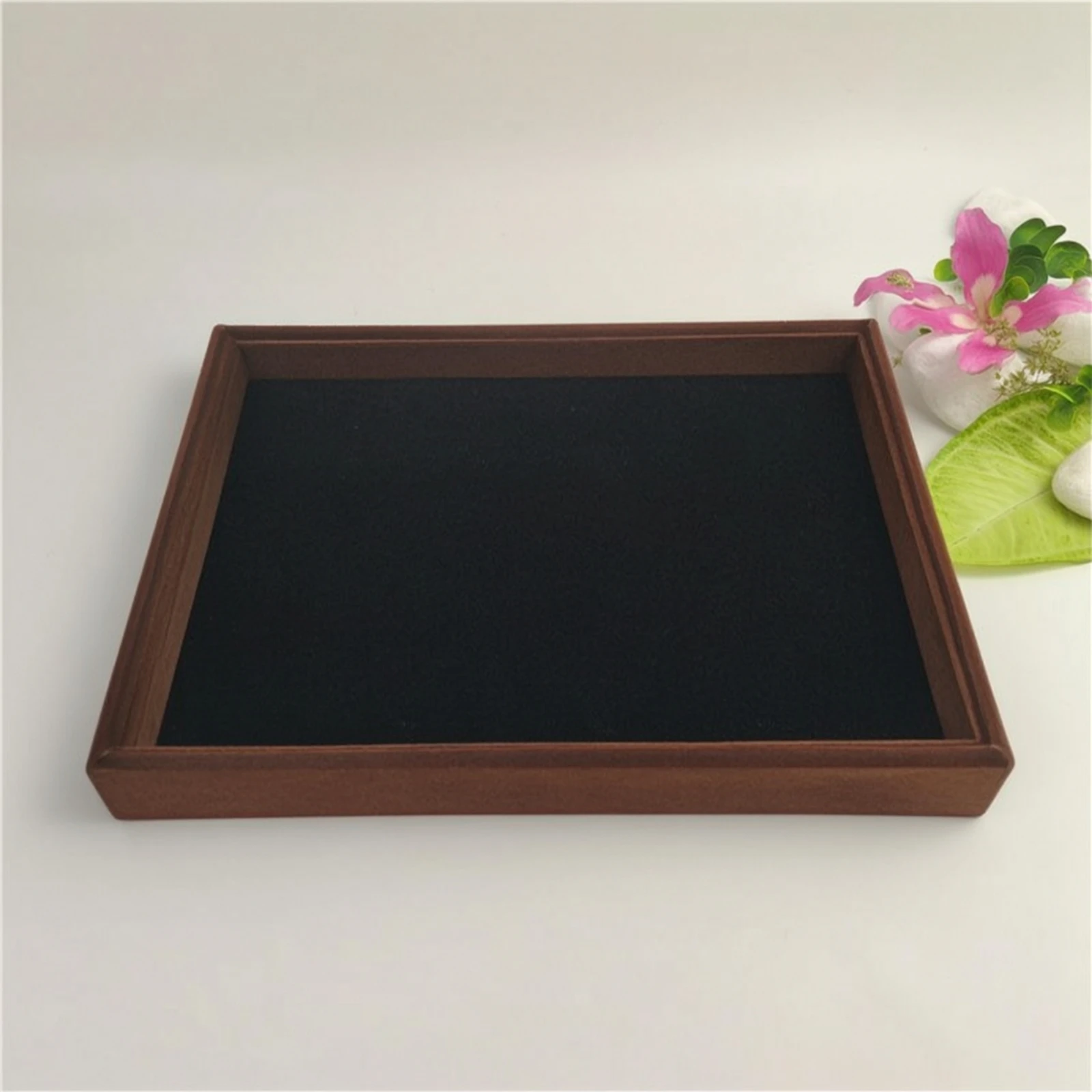 Jewelry Tray with Raised Sides Countertop Fabric Display Tray Organizer Rectangular Shallow for Collectors, Dressing Table