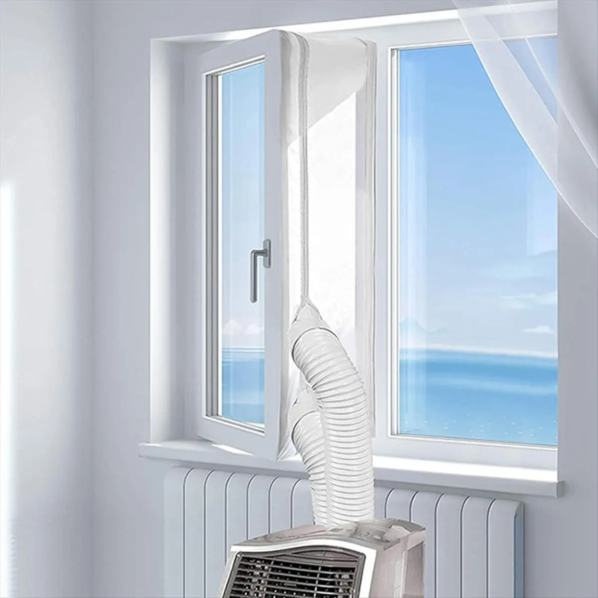 #09Q Portable AC Window Kit 4m No-Drill Casement Seal Cloth,AC Window Kit,(Fabric)