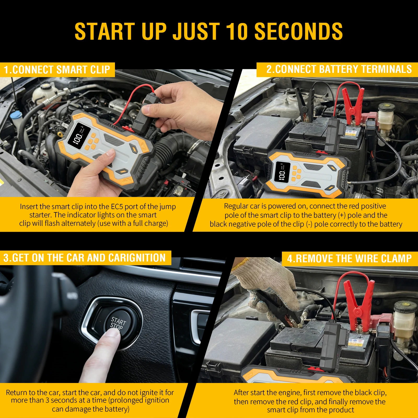 2000A Car Jump Starter 22.2Wh Portable Outdoor Emergency Power Supply with Air Compressor Booster Jumper Cables Car Battery