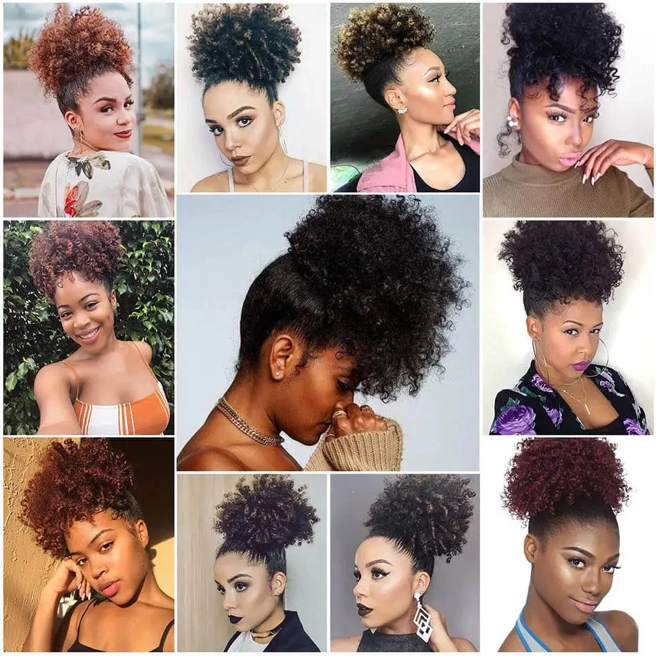 Afro Curly Puff Drawstring Ponytail Synthetic Chignon Wig Ponytail Short Afro Hair Extensions Clip In Hair Buns Pieces For Women