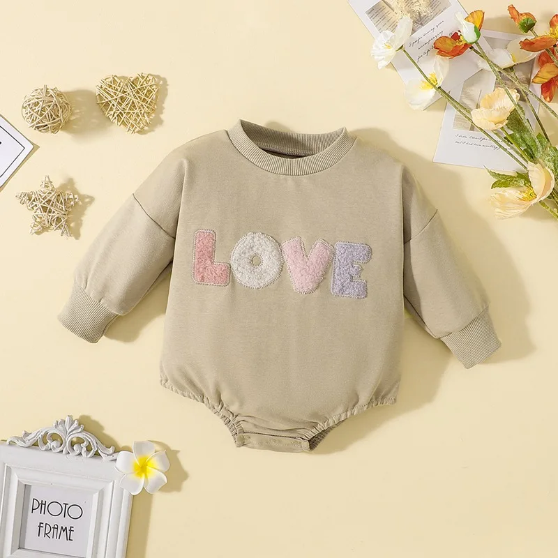 Baby Girl Boy Fall Romper Solid Color Crew Neck Long Sleeve Snaps Sweatshirt Jumpsuit for Toddlers 9-12 Months Baby Bodysuit