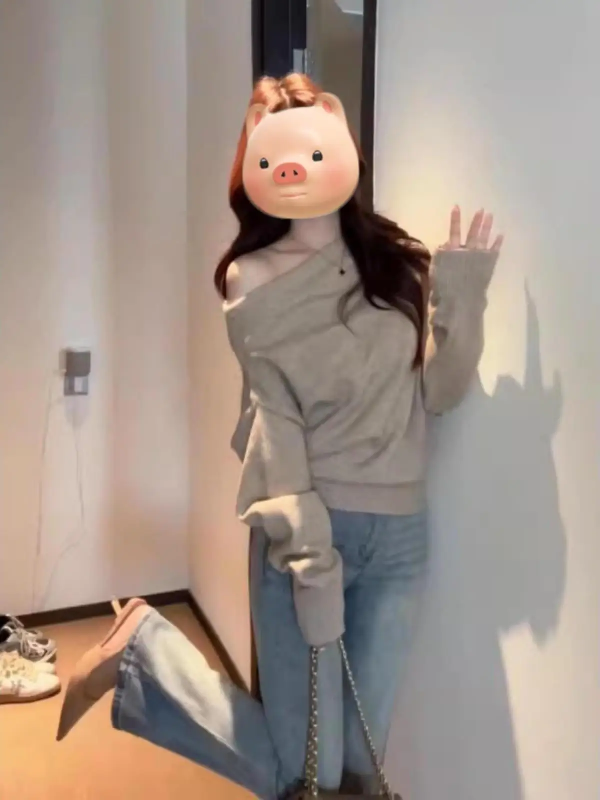 

Корейский свободный свитер с открытыми плечами для женщин, повседневный шикарный вязаный топ с асимметричным дизайном, новинка ранней осени