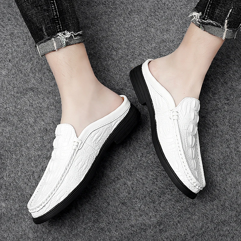 

Men Mules Casual Shoes Fashion Social Big Size Mocassin Elegantes Walking Shoes 2023 Black Half Shoes for Men Leather Shoe