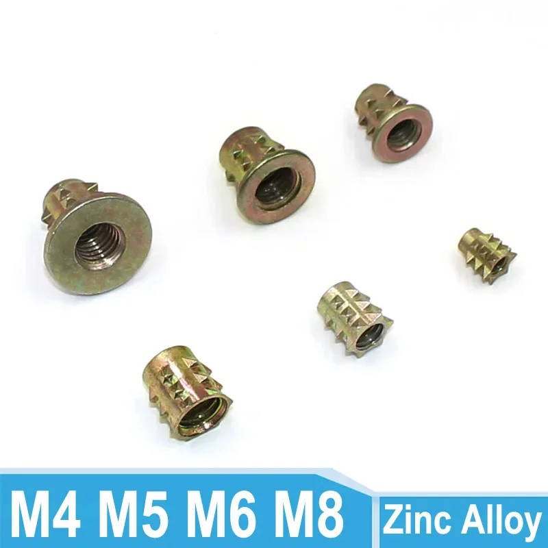 M4 M5 M6 M8 Zinc Alloy Spiked Nuts Wood Insert Nut Wood Furniture Embedded