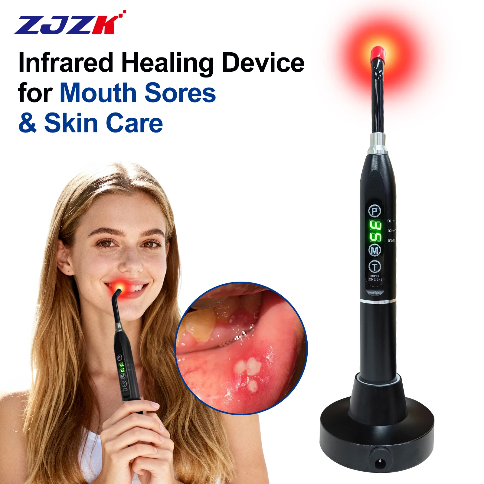 

ZJZK Portable Cold Sore Treatment Device Pain Relief for Mouth Lips Canker Sore with Red & Infrared Light Therapy Home Use