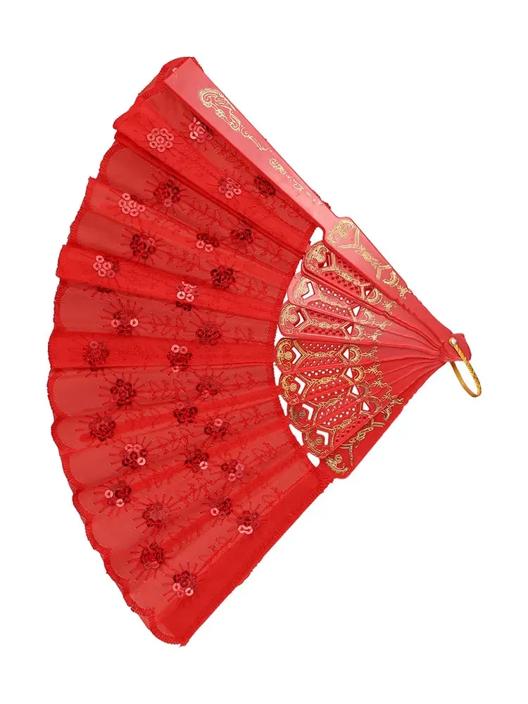 Chinese Hand Held FAN Silk Folding Spanish Style Flower Dance Party Wedding Party Art Craft Gift Home Decoration