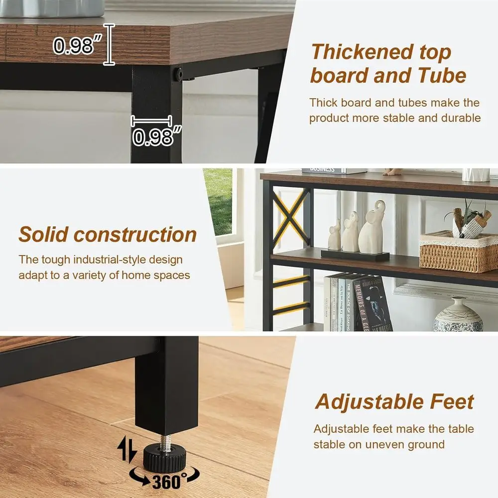 طاولة كونسول خشبية هندسية على الطراز الصناعي مع لمسات معدنية، 55 رف ريفي من 3 طبقات للمساحات المعيشة والممرات في الحاجب #5