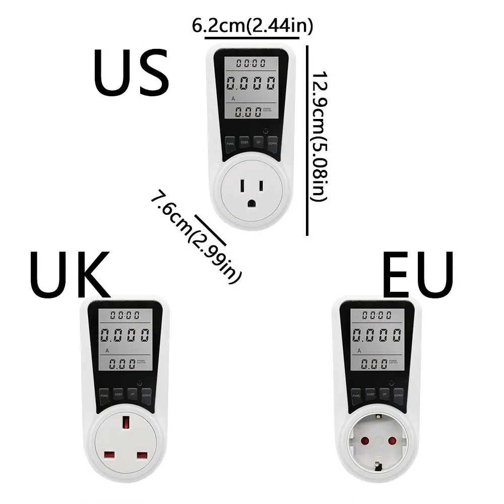 Digital Display Electrical Energy Monitor Socket LCD Screen Backlight Power Meter EU/US/UK Plug Real-time Monitoring