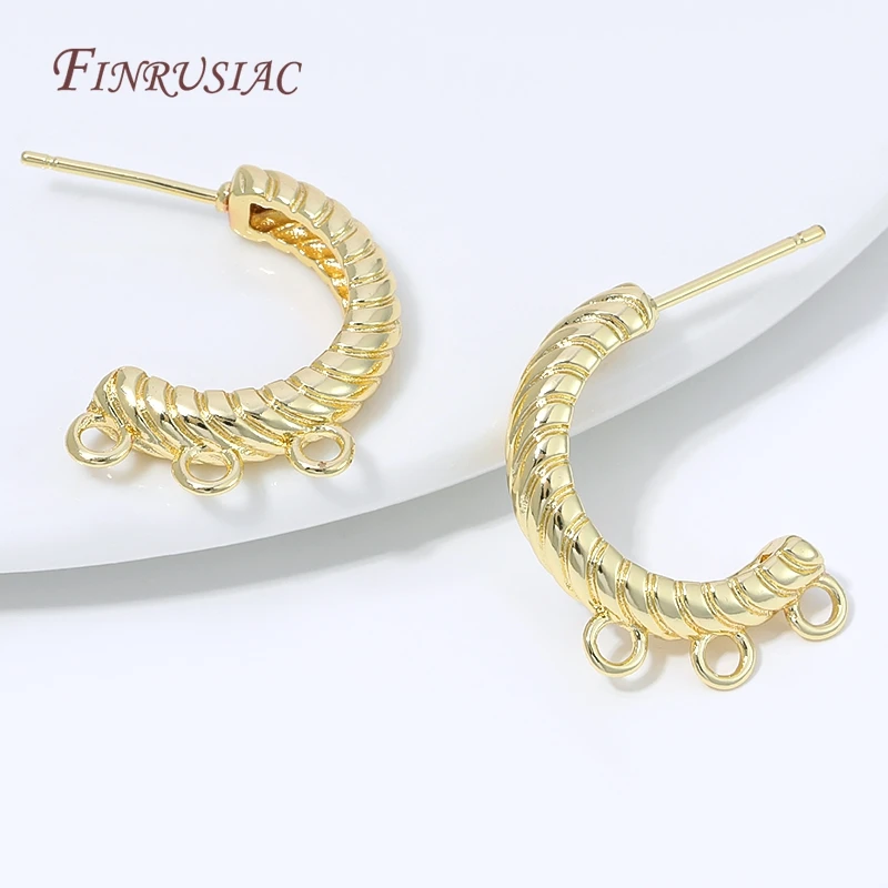 18K Gold Plated Twisted C Hoop Earrings Base with 3 Loops,Metal C Shape Earring Stud Findings For DIY Jewelry Making Supplies