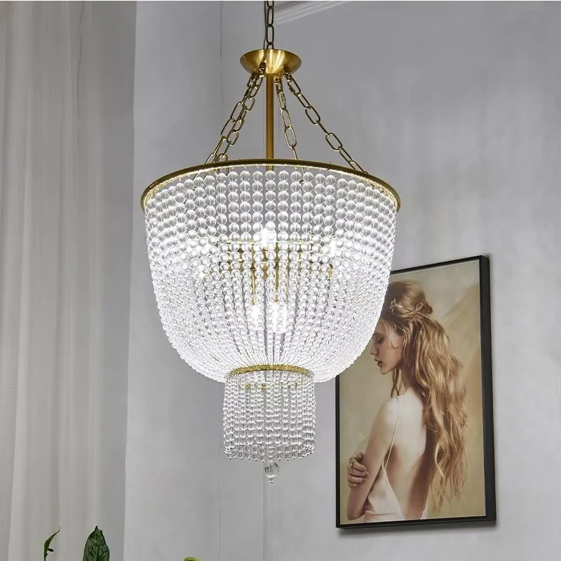 Luxury French Crystal Curtain Chandelier Living Room Retro Romantic Wedding Decoration Lighting Bedroom Dining Room Lighting