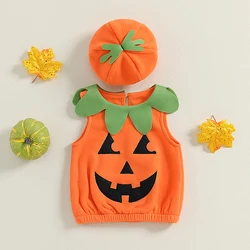 2024-06-13 Lioraitiin Baby Halloween Cosplay Costume Boys Girls Sleeveless Pumpkin Waistcoat Tops & Hat Role Play Outfits