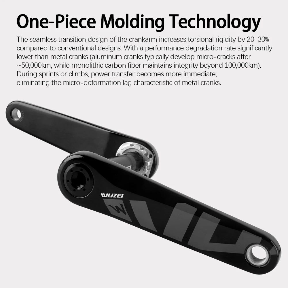 WUZEI Kohlefaser-Rennrad-Kurbelgarnitur, 165 mm, 170 mm, 3-Loch-Direktmontage, AL-7075, 24 mm Achse für Shimano 105 R7000 Ultegra R8000 – Detail 10