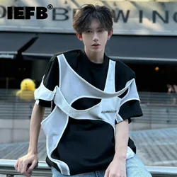 IEFB Niche Style Men's T-shirts Casual Patchwork Round Neck Short Sleeve Tops Contrast Color Male Tees New Fashion Summer 9C6185