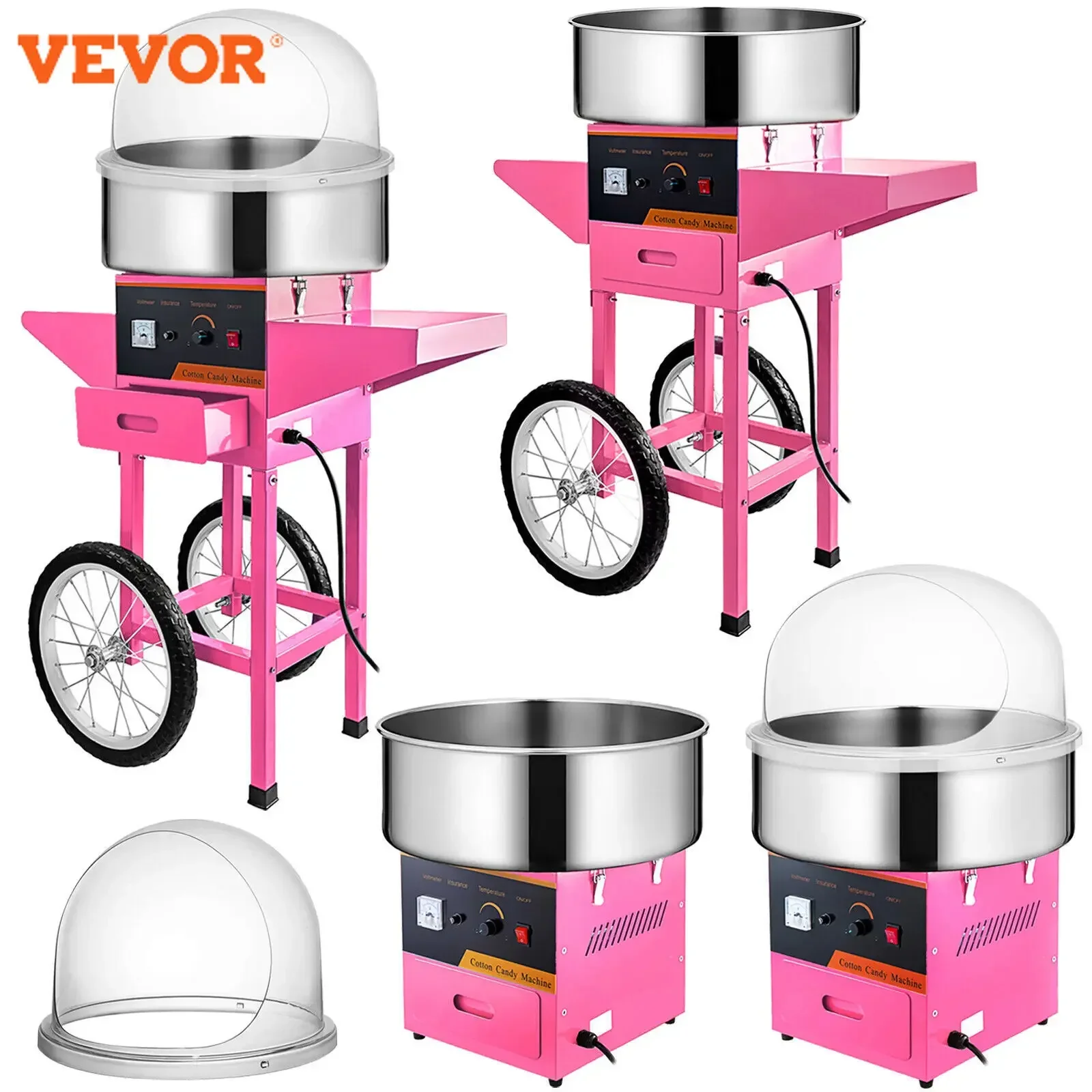 VEVOR Commercial Cotton Candy Machine 1000W Party Powder 6/min Desktop/Vertical Cotton Candy Machine, Suitable for Parties