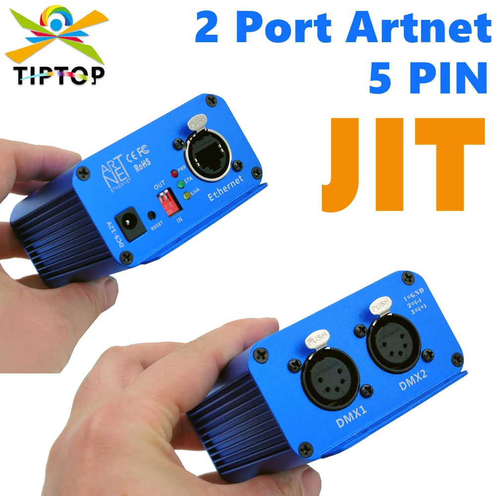 TIPTOP 5 Pin 2 Port DMX Artnet Stage Light Controller 5PIN XLR Socket  1024 DMX Signal Exchange Tool Internet Plug IP Setting