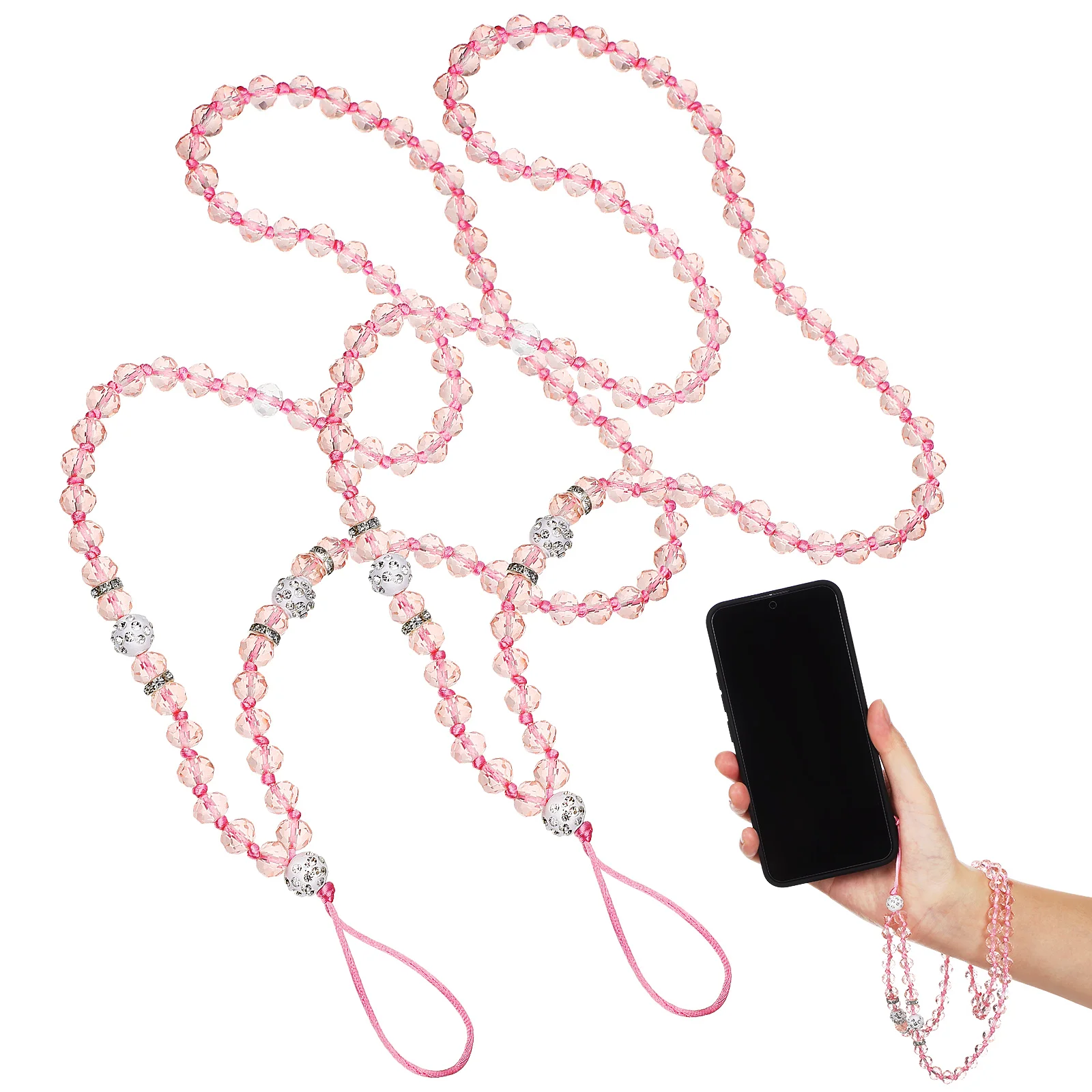 

2 Pcs Long Rope Documents Lanyards Cell Phone Strap Beaded Passes Hanging Crystal Cellphone