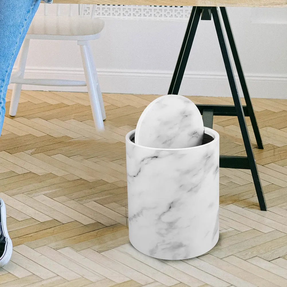 Large Capacity Marble Trash Bin Bathroom Garbage Container Plastic Waste Basket Kitchen Garbage Can Waste Bin Kitchen