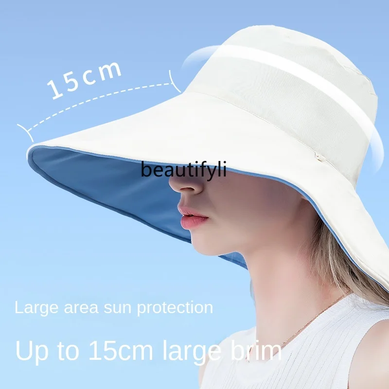 zqBucket Hat Women's Brim Sun Protection Hat Face Cover Ultraviolet-Proof Summer Sun-Shade Beach Hat Sun Hat