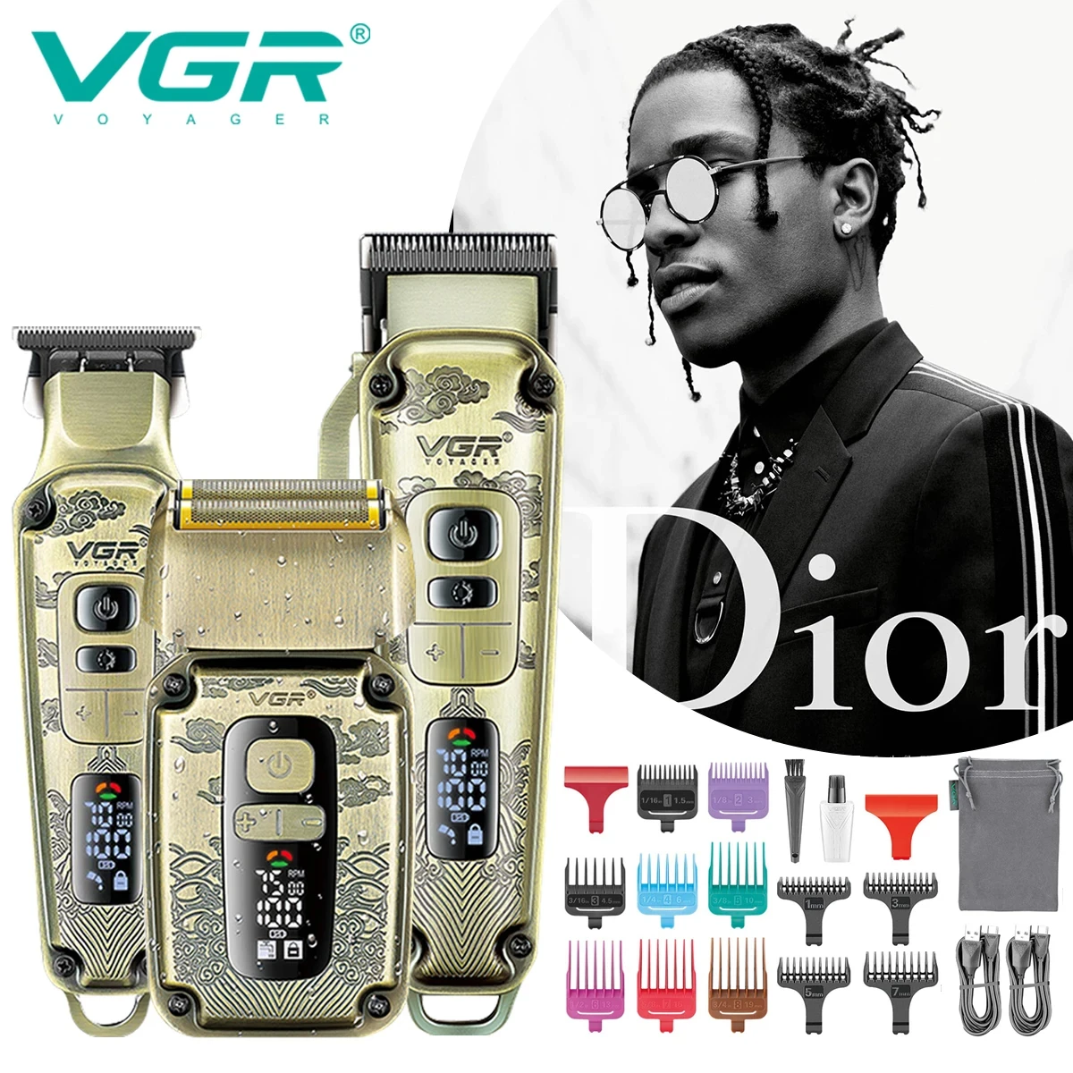 VGR Men's Retro Boutique Haircutting Sculpture Push Cutting Hairdressing Salon Home Oil Head Haircutting Full Body Hair Trimming