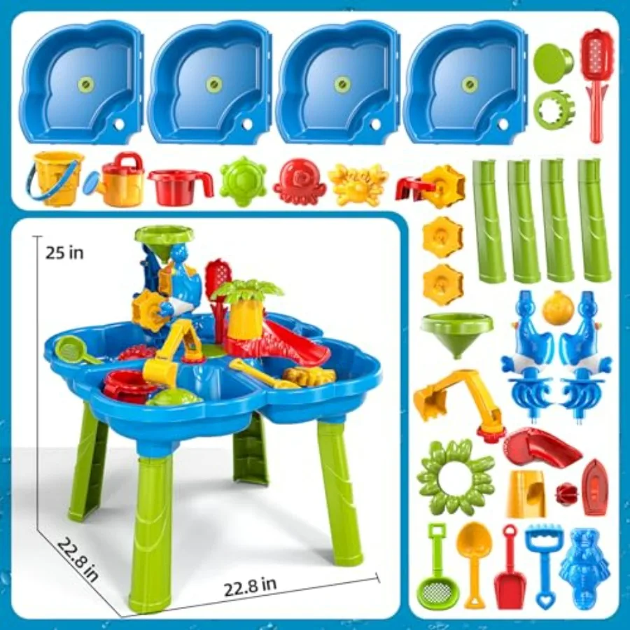 Water Table for Toddlers 3-5 Years, Plastic, Blue, 4-in-1 Sensory Play Outdoor Beach Backyard Sand Water Table Toys