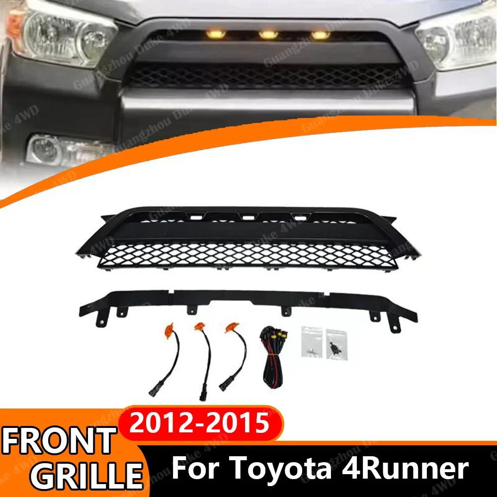 Front Grille for Toyota 4Runner 2012 2013 2014 2015 TRD Style Mesh Grill with 3 Amber Marker Lights Off Road Exterior Upgrade