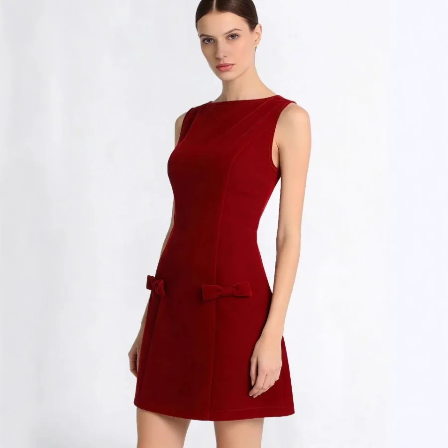 

【New style】Women's clothing's hot white red dress temperament style sleeveless bow waist waist a-line dress
