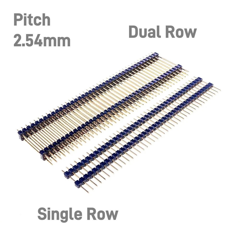 5 20 50Pcs 15 17 19 21 23 25 30 35 40 45MM Height 1x40 PIN 2x40P 2.54 Pitch PCB Male Header Dual Insulator Straight Through Hole