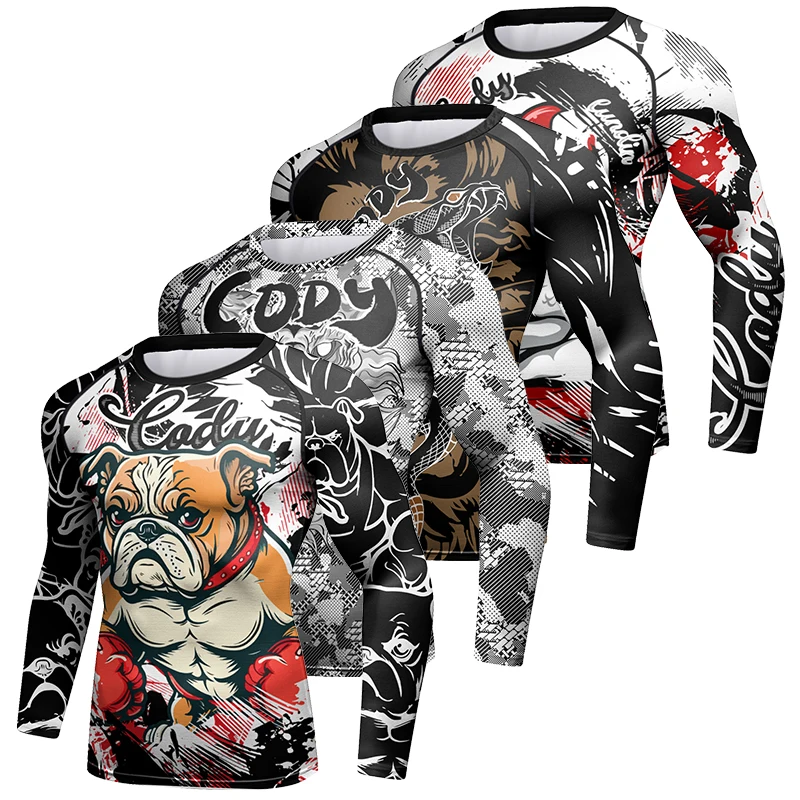 Cody lundin Professional Print Long Sleeve Shirt For Men Muay Thai Compression No Gi Jiu Jitsu Rashguard for Boxing Fight Wear