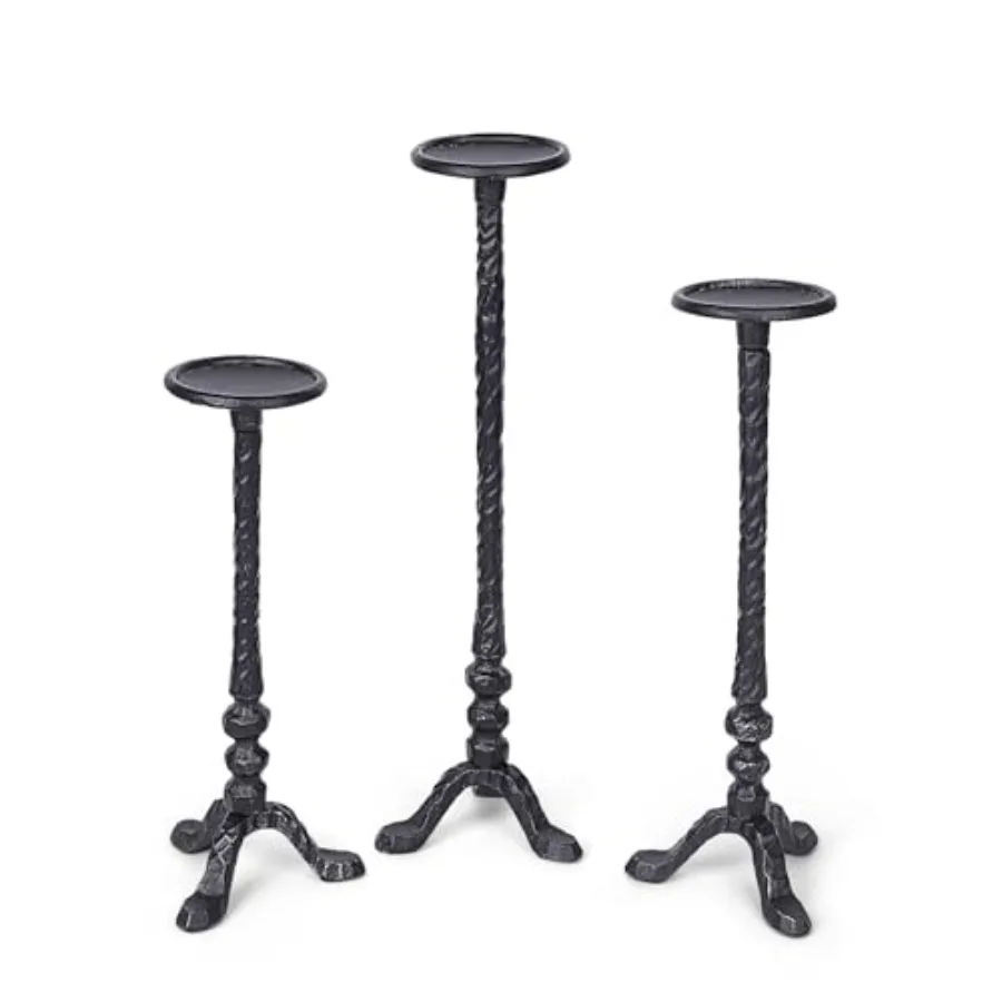 

Black Candle Holders Pillar Cast Iron Pillar Candle Holder Sets of 3 for Dining Table Wedding Festive Fireplace Mantle Room Dec