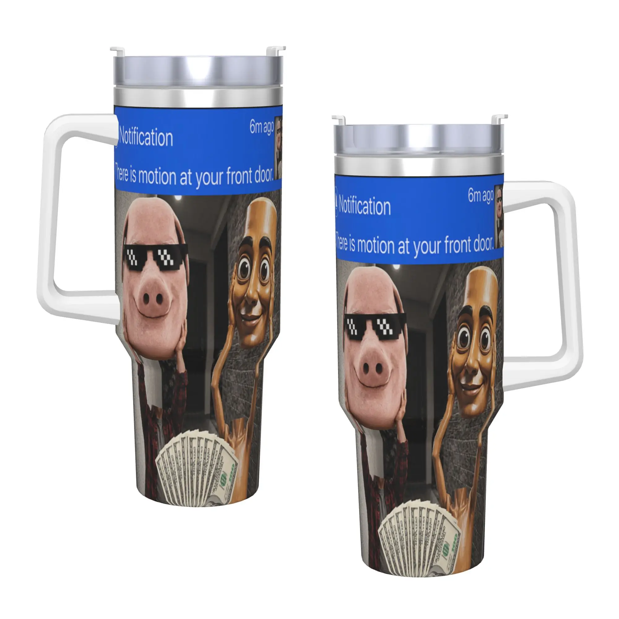Tung Tung Sahur John Pork Motion at Your Front Door Meme Tumbler Cold and Hot Water Bottle Insulated Stainless Steel Thermal Mug