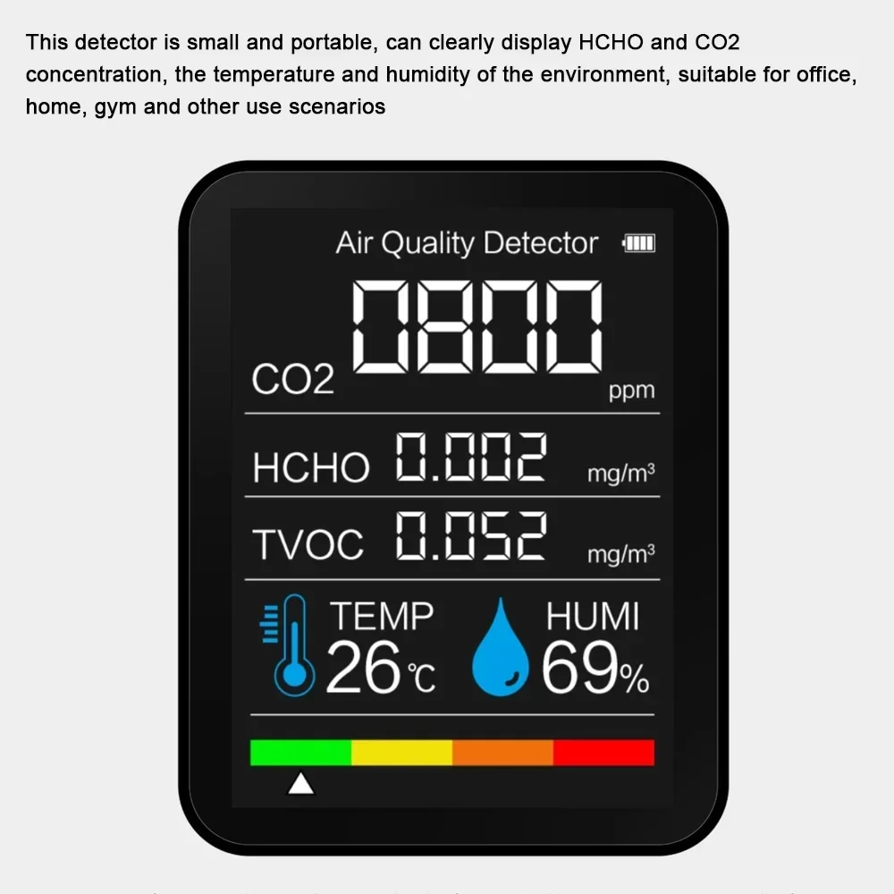 5 In 1 Digital Air Quality Detector CO2 HCHO TVOC Temperature Humidity Monitor Tester Carbon Dioxide LCD Rechargeable Detector