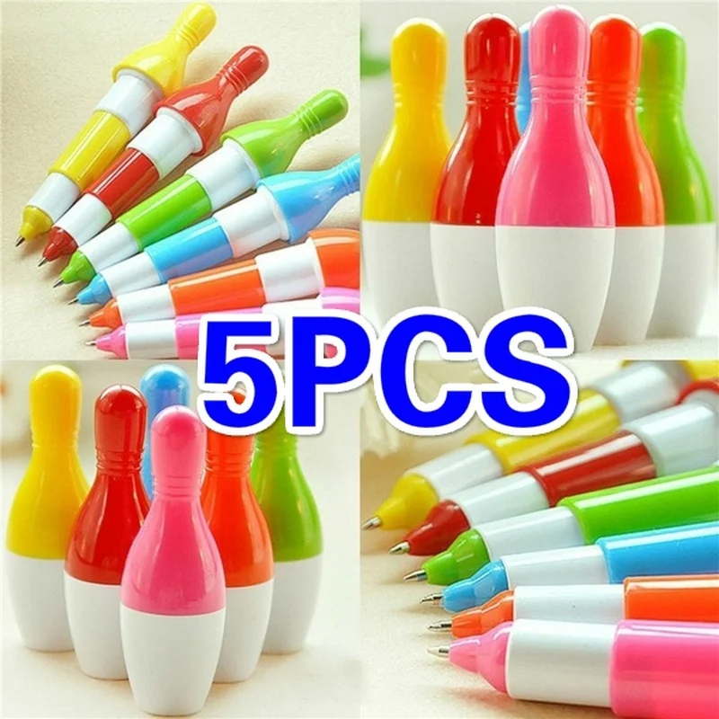 5Pcs Funny Bowling Ball Pens Creative Pin Shaped Writing Pens Kawaii School Stationery Student Office Desk Gift Party Favors