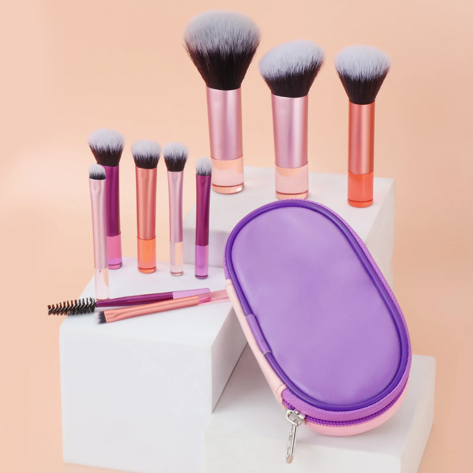 Mini pincel de maquiagem portátil para viagem, 10 cores, ferramenta de maquiagem portátil, pincel de palma, conjunto de ferramentas de maquiagem profissional, presente de natal